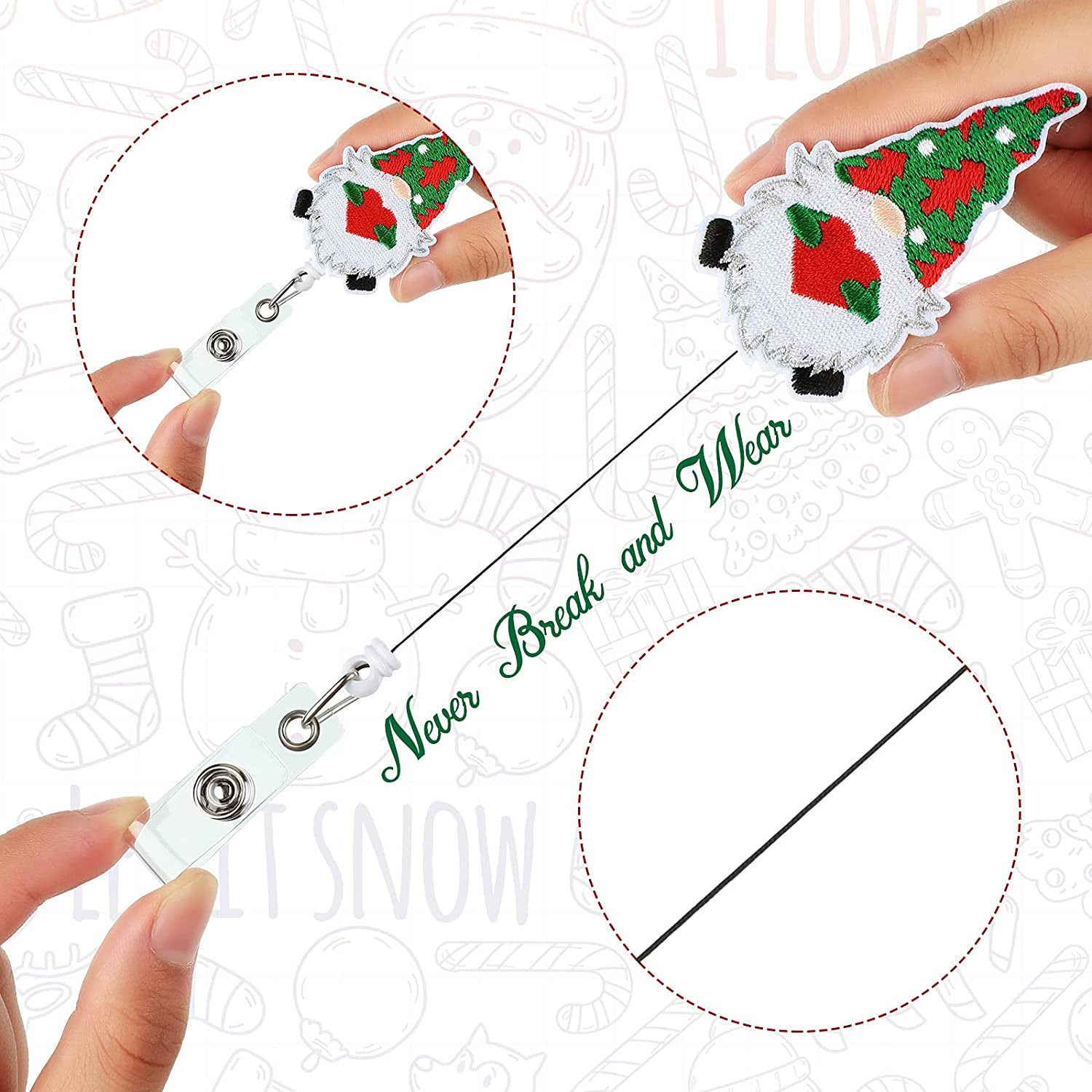 Wholesale ABS Christmas Felt Fabric Embroidered Santa Claus Badge Scroll Extendable Keychain